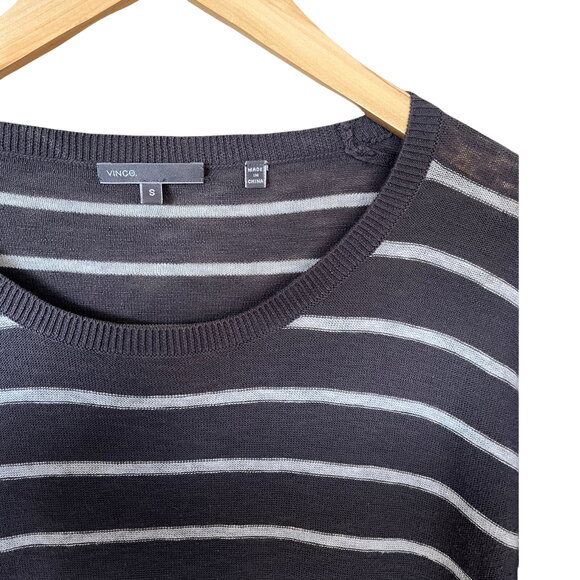 VINCE Scoop Neck Striped Sweater Cotton Pullover Knit Charcoal Gray Small GUC - Picture 6 of 8